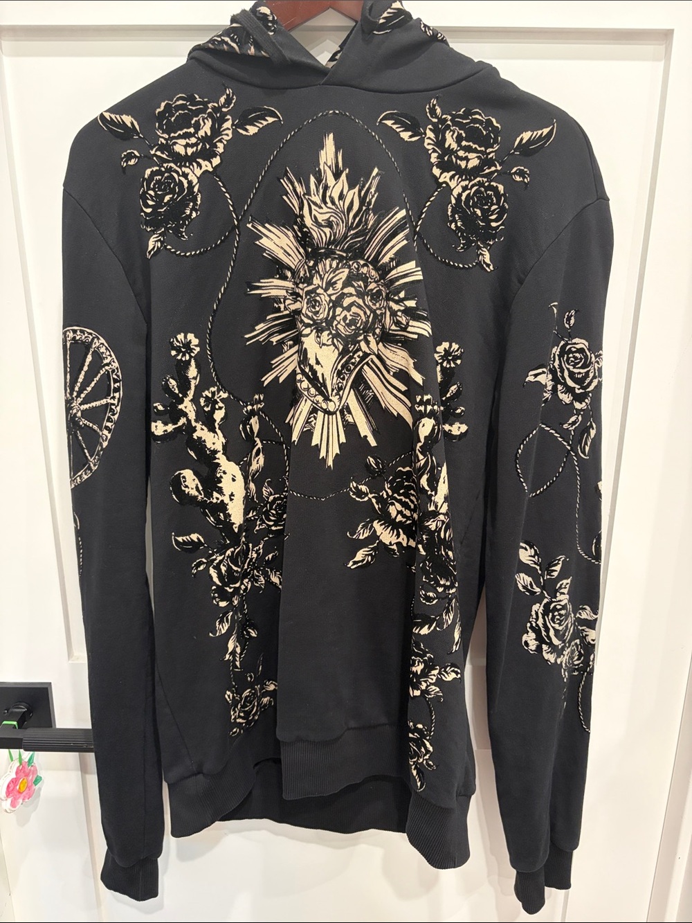 Dolce & Gabbana Black Hoodie with Cream Floral Graphic